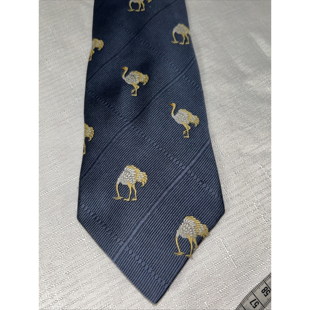 Vintage Pride of England Ostrich Tie Necktie‎ Navy  Blue 56" x 3.75"
